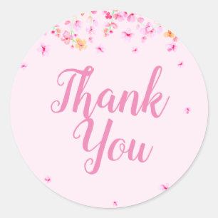 Sticker Rond Fleur de Cerisier Rose Faveur de Mariage Remerciem
