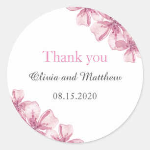 Sticker Rond Fleur de cerisier rose printemps. Merci floral