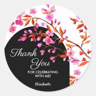 Sticker Rond Fleur de cerisier Sakura noir blanc Anniversaire