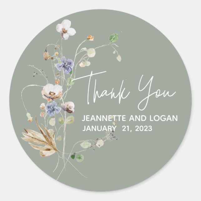 Sticker Rond Fleur de champ sauvage Mariage Merci  (Devant)