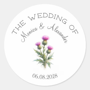 Sticker Rond Fleur de chardon Fête de mariage à l'aquarelle éco