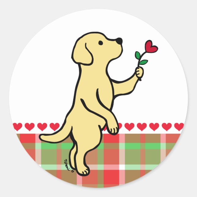 Sticker Rond Fleur de coeur minuscule du Labrador jaune Saint-V (Devant)