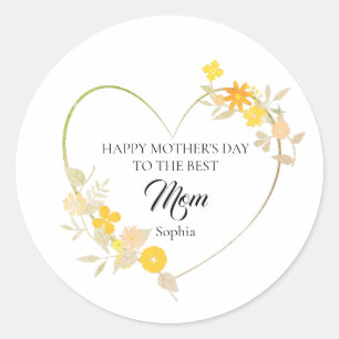 Sticker Rond Fleur de cœur personnalisée avec le nom de maman p