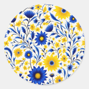Sticker Rond Fleur de Cornflower romantique Bleu et Jaune Flora