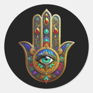 Sticker Rond Fleur de couleur de paon Pétales de Hamsa Troisièm