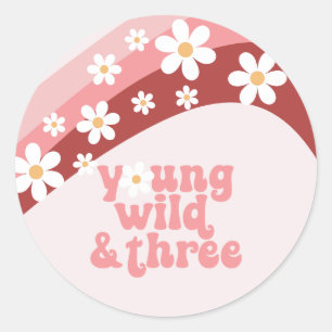 Sticker Rond Fleur de daisy rétro boho 3ème anniversaire