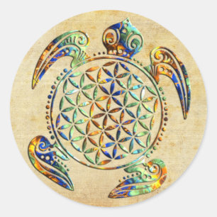 Sticker Rond Fleur de DES Lebens - tortue de la vie/Blume