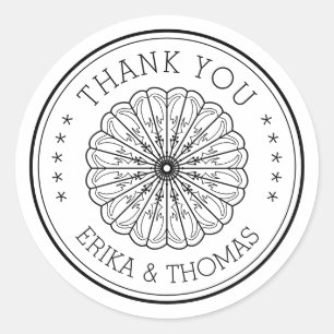 Sticker Rond Fleur de dessin au trait minimaliste moderne de re