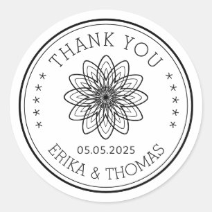 Sticker Rond Fleur de dessin au trait minimaliste moderne de re
