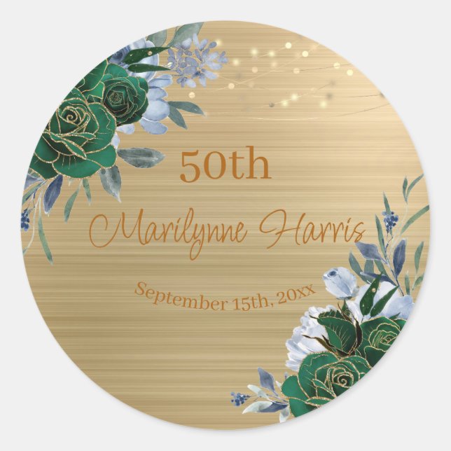 Sticker Rond Fleur de Gold Green 50e Anniversaire (Devant)