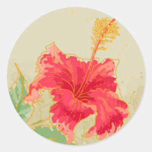 Sticker Rond Fleur de ketmie sur l'arrière - plan modifié la