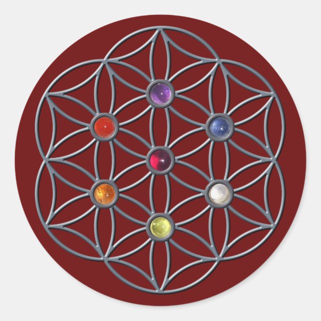 Sticker Rond Fleur de la vie Chakras Gemstone (Devant)