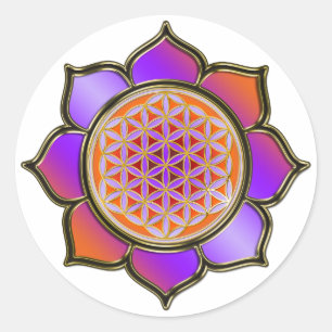 Sticker Rond Fleur de la vie Lotus - violet orange / trans.