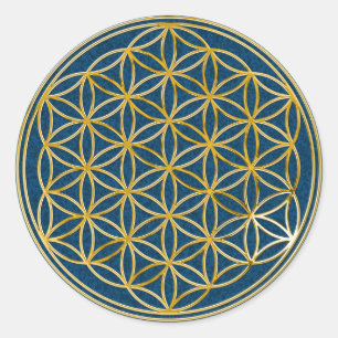 Sticker Rond Fleur de la vie petit dark BG splatter blue