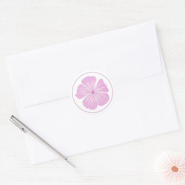 Sticker Rond Fleur de Lavatera rose (Enveloppe)