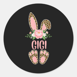 Sticker Rond Fleur de léopard gigi lapin joyeuses pâques printe