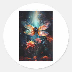 Sticker Rond Fleur de libellules - Verre tendu