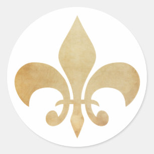 Sticker Rond Fleur de Lis Antique Or Tan