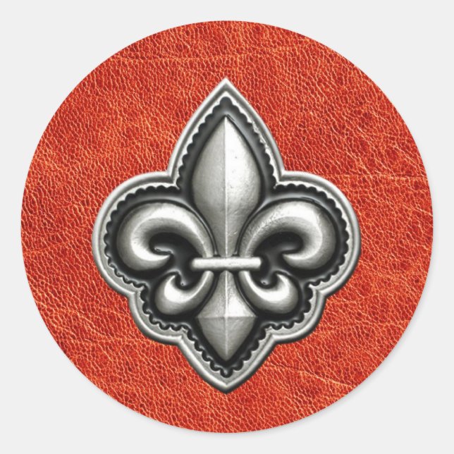 Sticker Rond Fleur de Lis au look cuir rouge (Devant)