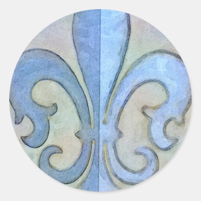 Sticker Rond Fleur De Lis Bleu Doux (Devant)
