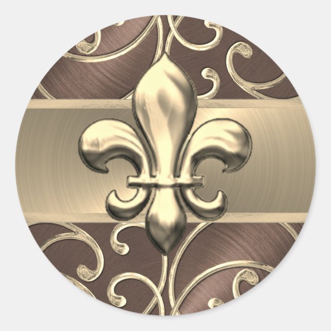 Sticker Rond Fleur de Lis Brown et Gold Filigree (Devant)