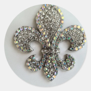 Sticker Rond Fleur de lis Cristal sur blanc