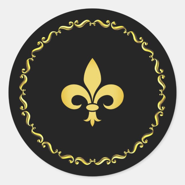 Sticker Rond Fleur de Lis dorée sur fond noir (Devant)
