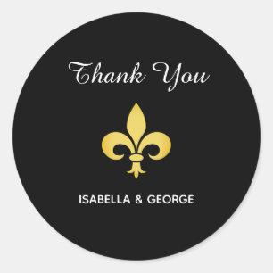 Sticker Rond Fleur de Lis Dorée sur Fond Noir Remerciement Clas