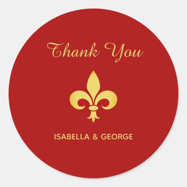 Sticker Rond Fleur de Lis dorée sur fond rouge cramoisi (Devant)