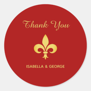 Sticker Rond Fleur de Lis Dorée sur Rouge Cramoisi