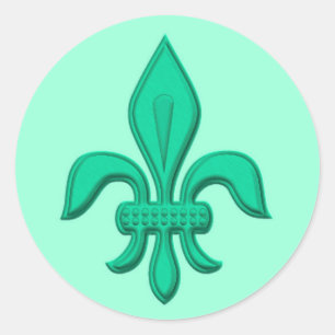 Sticker Rond Fleur de Lis en Aqua Turquoise et Lumière