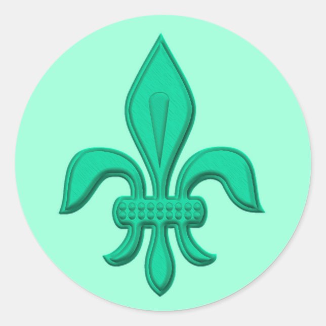 Sticker Rond Fleur de Lis en Aqua Turquoise et Lumière (Devant)