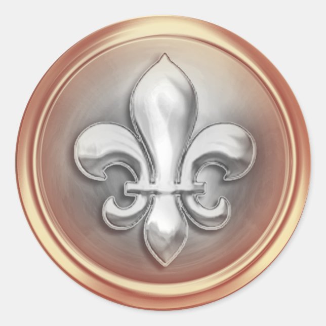 Sticker Rond Fleur de Lis en Argent et Blush Revêtu (Devant)