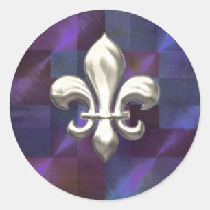 Sticker Rond Fleur de Lis en Argent sur les Purples Abstraits