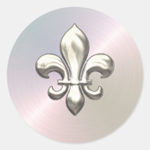 Sticker Rond Fleur de Lis en argent sur Pearl