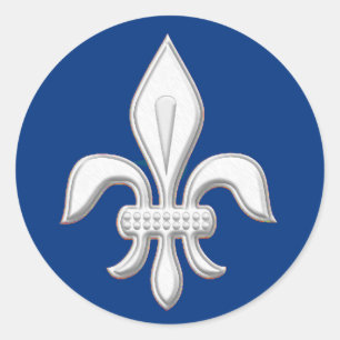 Sticker Rond Fleur de Lis en blanc sur Deep Cobalt Blue