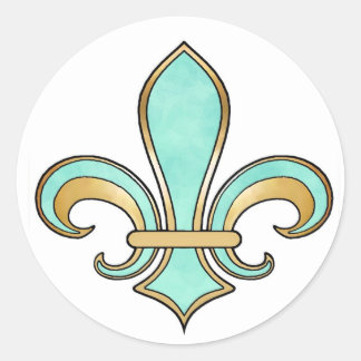 Sticker Rond Fleur de Lis en couleur unie - Turquoise Aqua