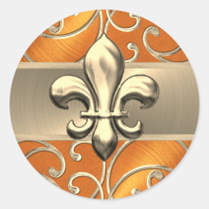 Sticker Rond Fleur de Lis en Filigree Orange et Or