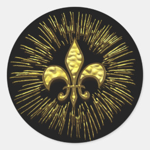 Sticker Rond Fleur de Lis en or noir avec étincelles