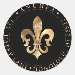 STICKER ROND FLEUR DE LIS   FAUX OR DAMASK