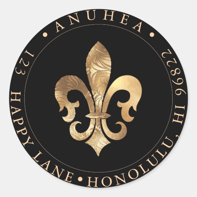 STICKER ROND FLEUR DE LIS | FAUX OR DAMASK (Devant)