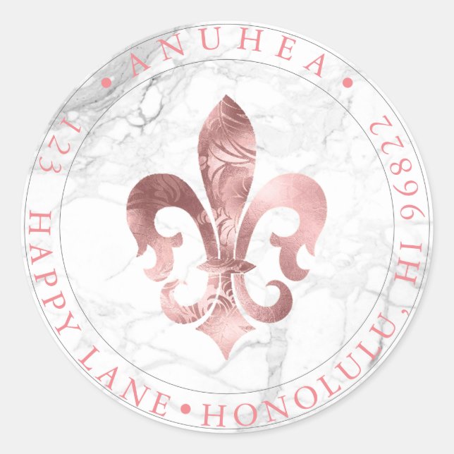 STICKER ROND FLEUR DE LIS | FAUX ROSE OR DAMASK (Devant)
