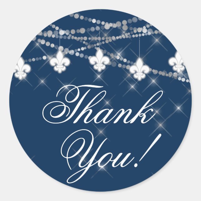 Sticker Rond Fleur de Lis Lumières Bleu Marine | Remerciements  (Devant)
