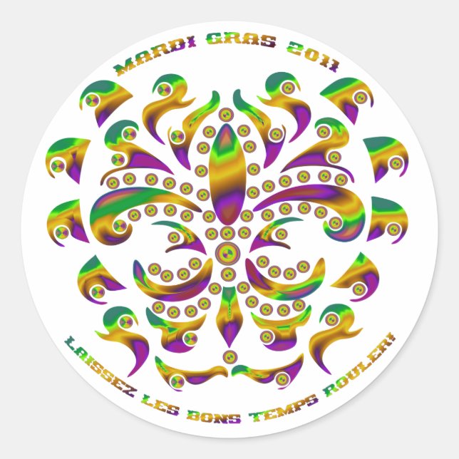 Sticker Rond Fleur de lis Mardi Gras 2011 V-1 (Devant)