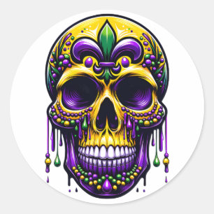 Sticker Rond Fleur De Lis Mardi Gras Crâne Carnaval de la Nouve