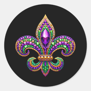 Sticker Rond Fleur de lis Mardi Gras Symbole Carnaval Parade Co