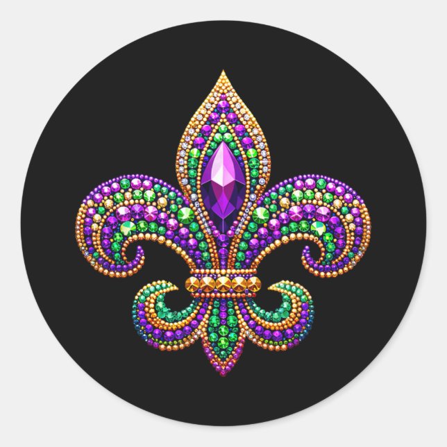 Sticker Rond Fleur de lis Mardi Gras Symbole Carnaval Parade Co (Devant)