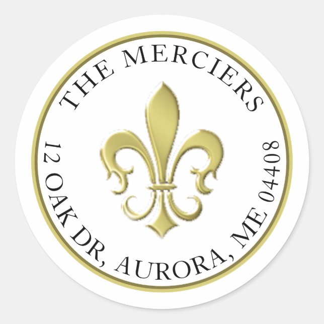 Sticker Rond Fleur de Lis Métallic Gold Adresse de retour Class (Devant)