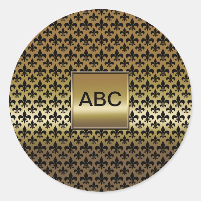 Sticker Rond Fleur de lis noir sur or (Devant)