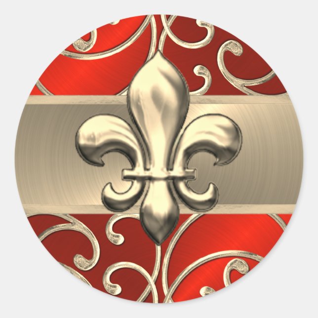 Sticker Rond Fleur de Lis rouge et or Filigree (Devant)
